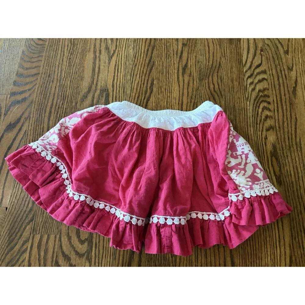 Persnickety Pink Cotton‎ Linen Garden Party Reversible Skirt Size 7 Panel Boho